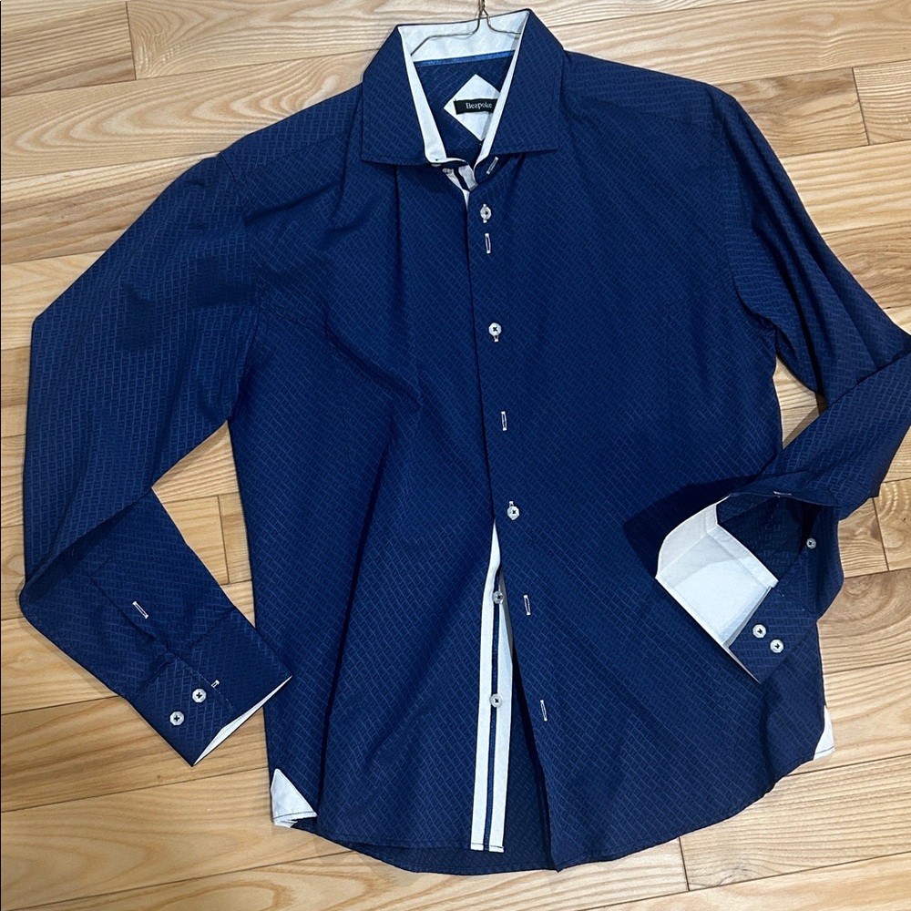 Bespoke Navy and White Patterned Shirt